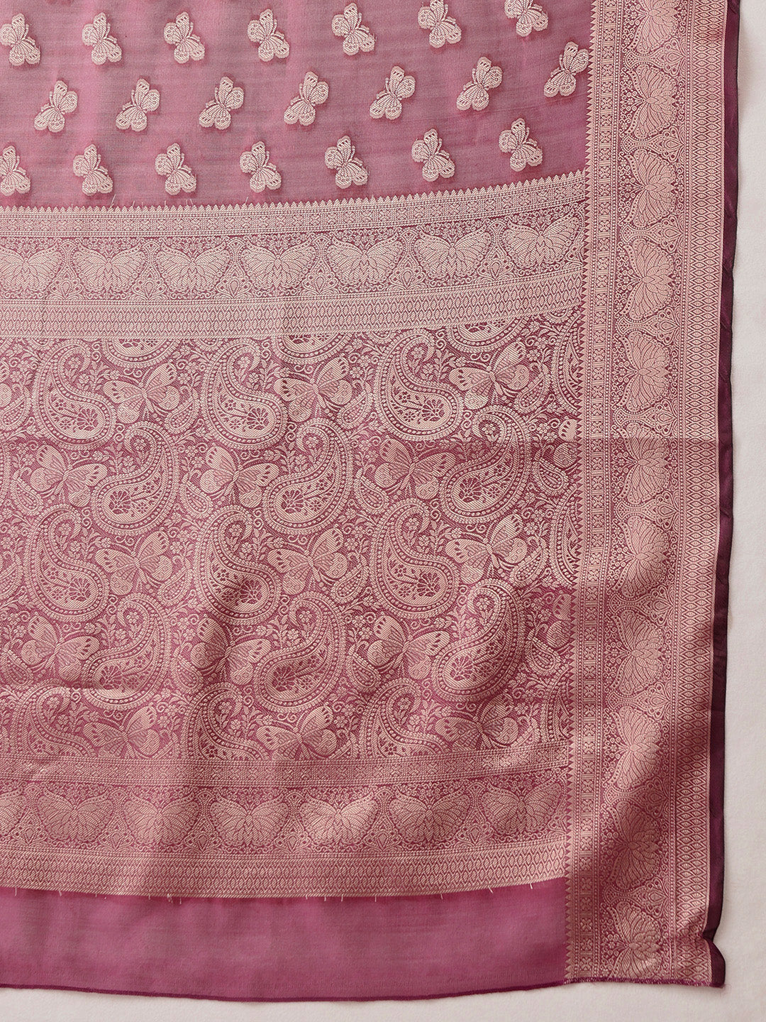 Butterfly Design Banarasi Organza Soft Silk Wine Saree