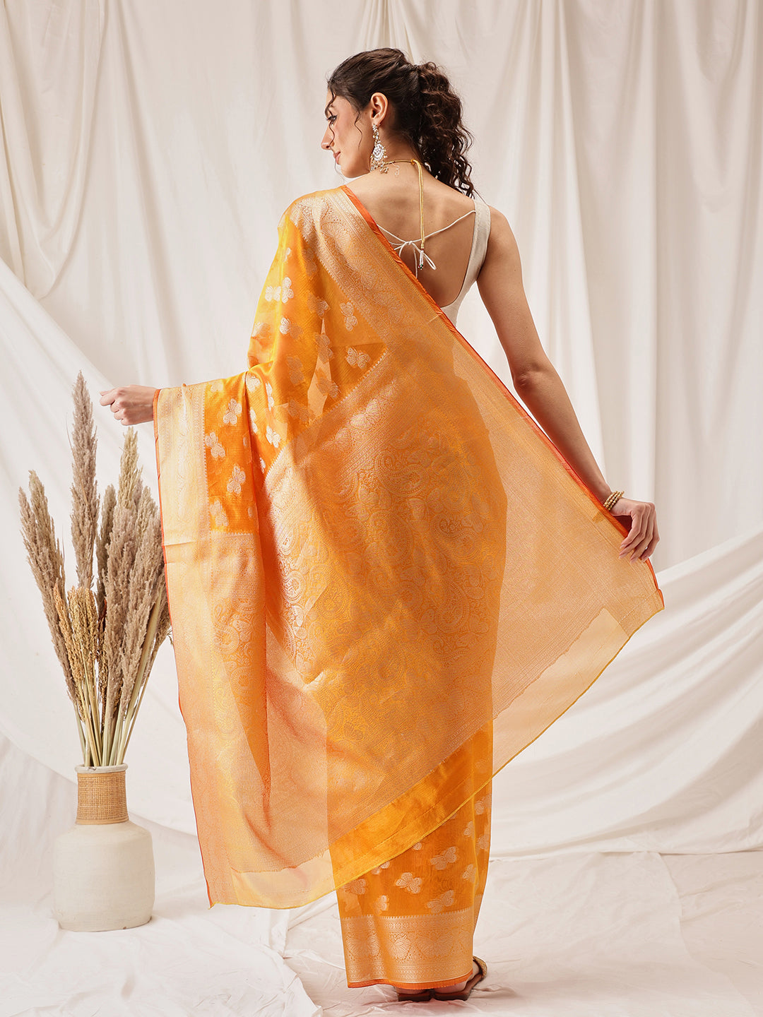 Butterfly Design Banarasi Organza Soft Silk Yellow Saree