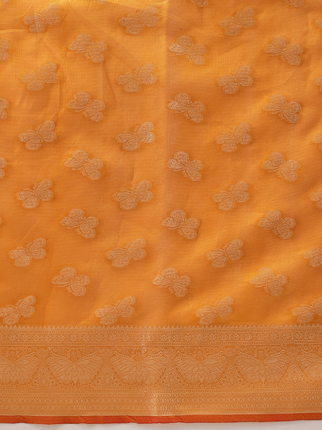 Butterfly Design Banarasi Organza Soft Silk Yellow Saree