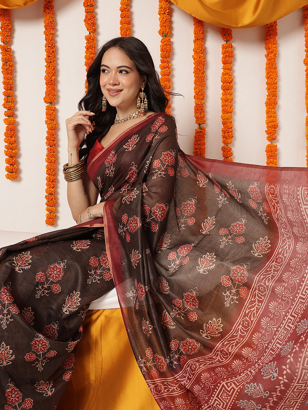 Ajrakh Printed Chanderi Cotton Saree With Printed Blouse – view 4