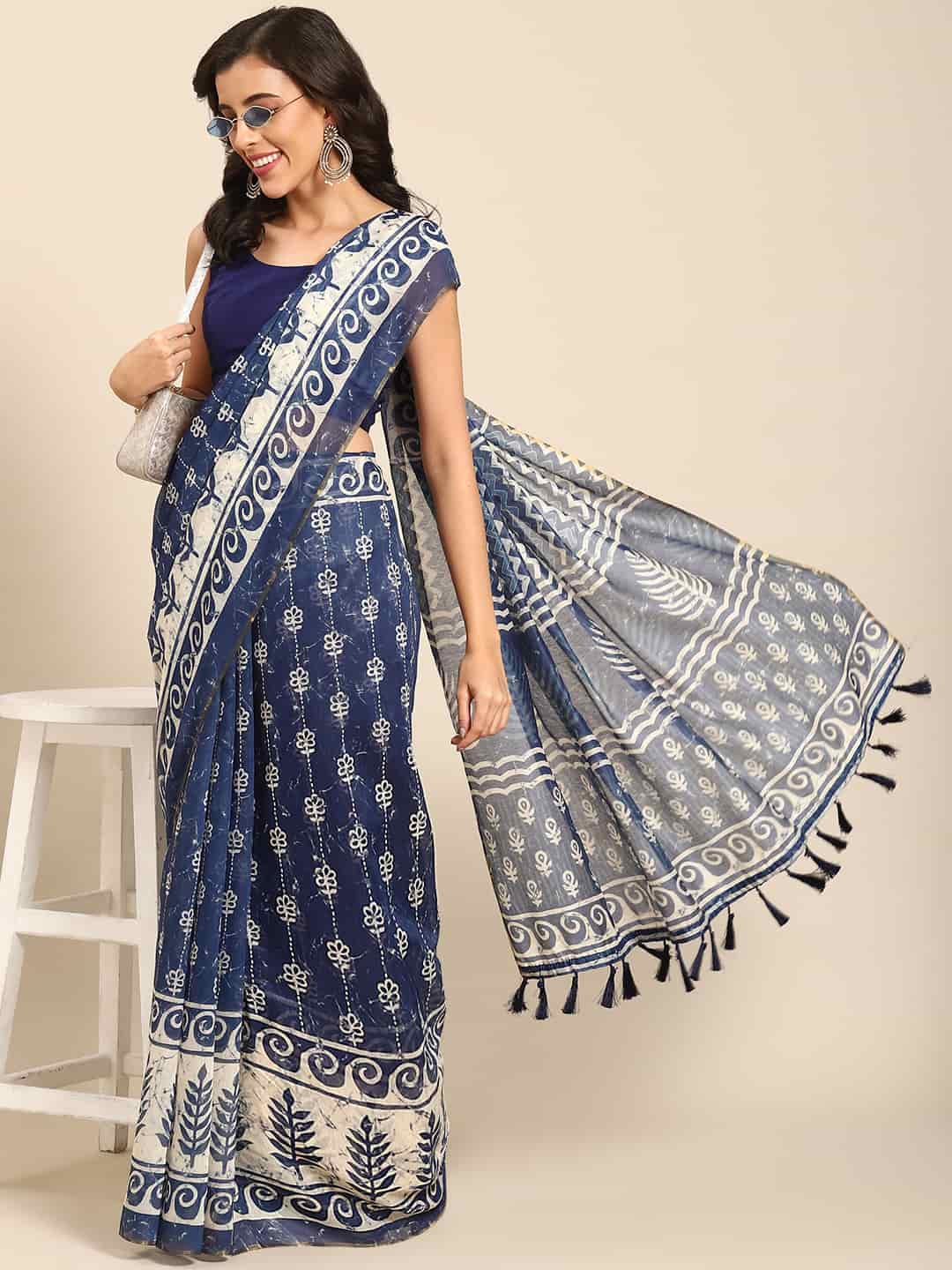 Digital Printed Cotton Blend Chanderi Saree
