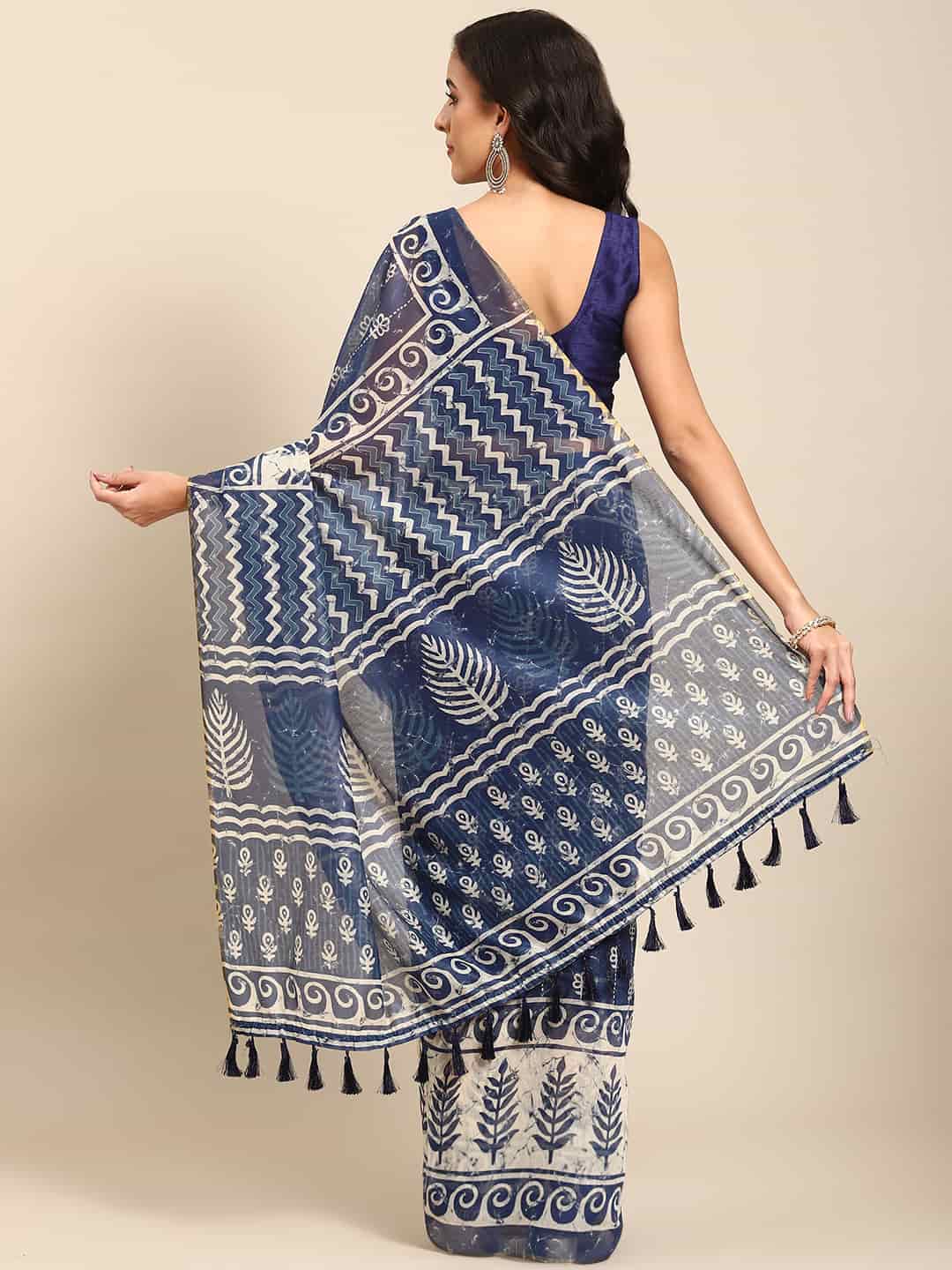 Digital Printed Cotton Blend Chanderi Saree
