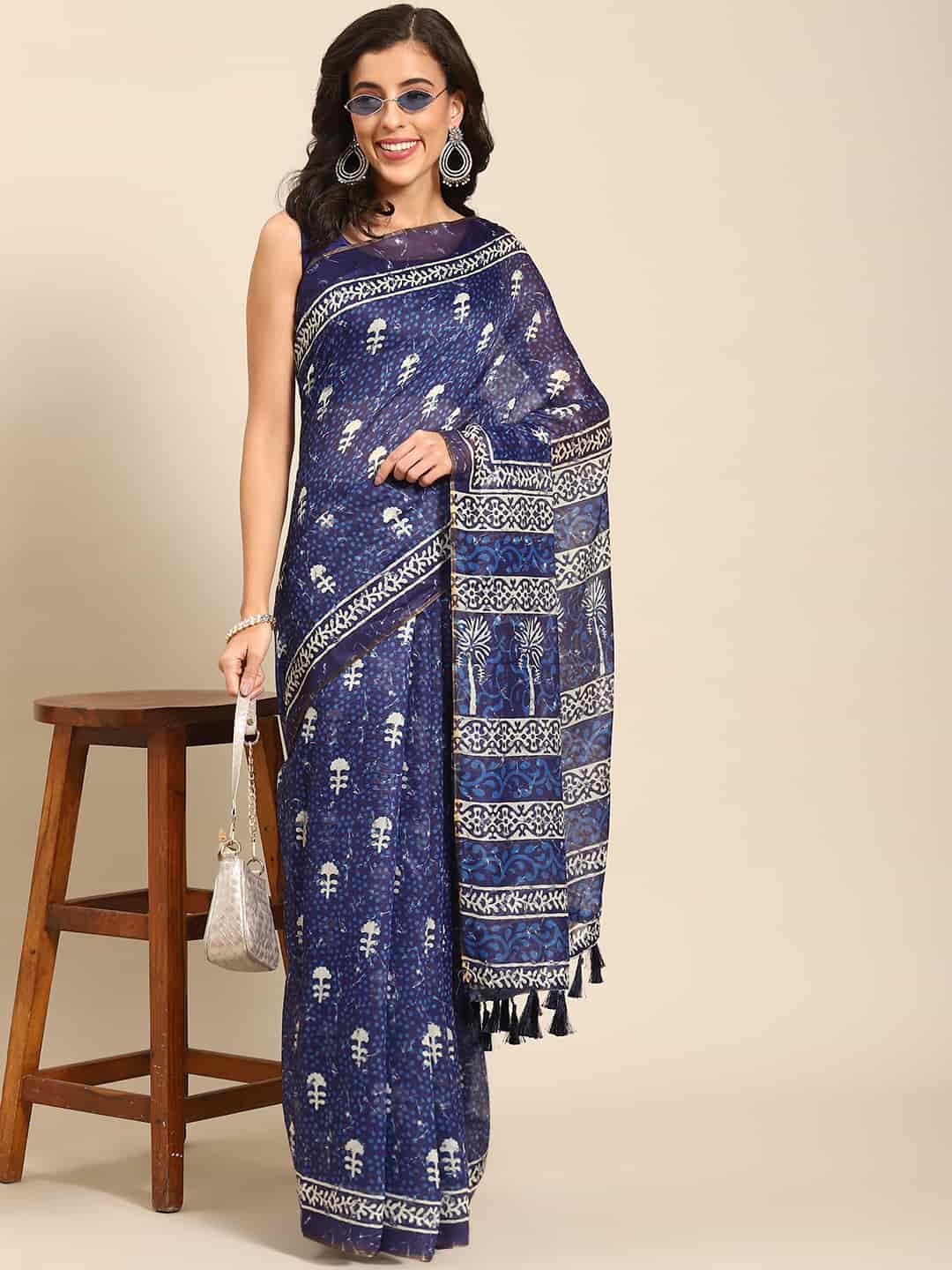 Digital Printed Cotton Blend Chanderi Saree