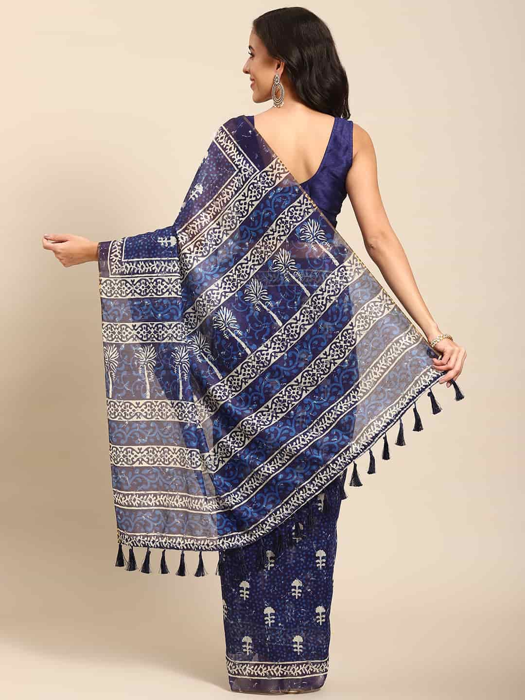 Digital Printed Cotton Blend Chanderi Saree