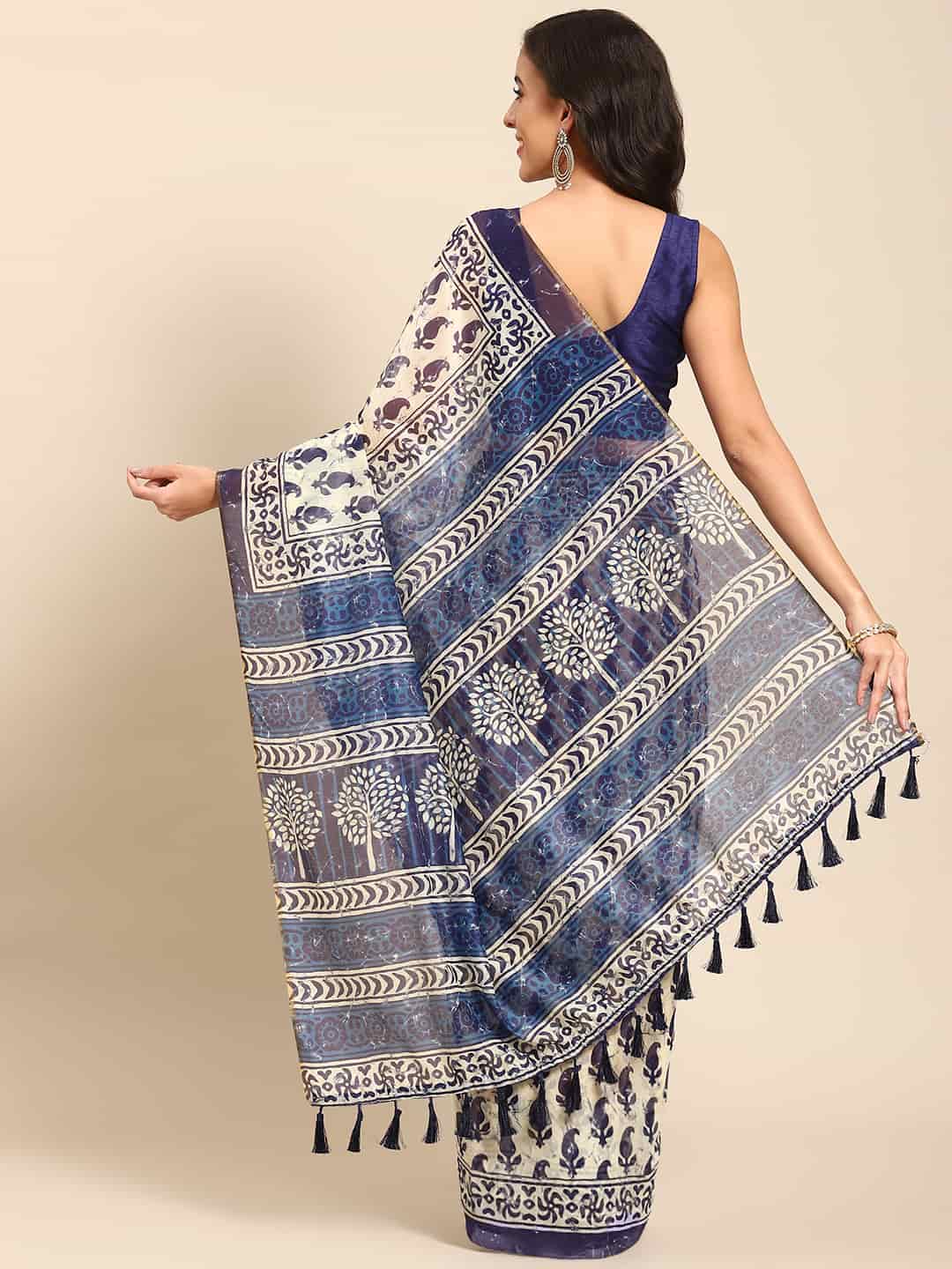 Digital Printed Cotton Blend Chanderi Saree