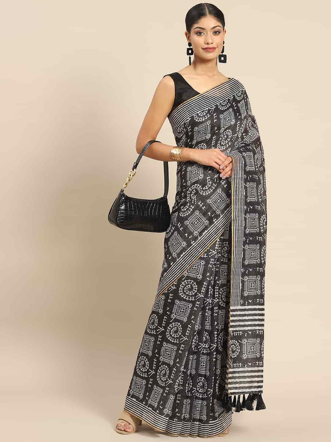 Digital Printed Cotton Blend Chanderi Saree