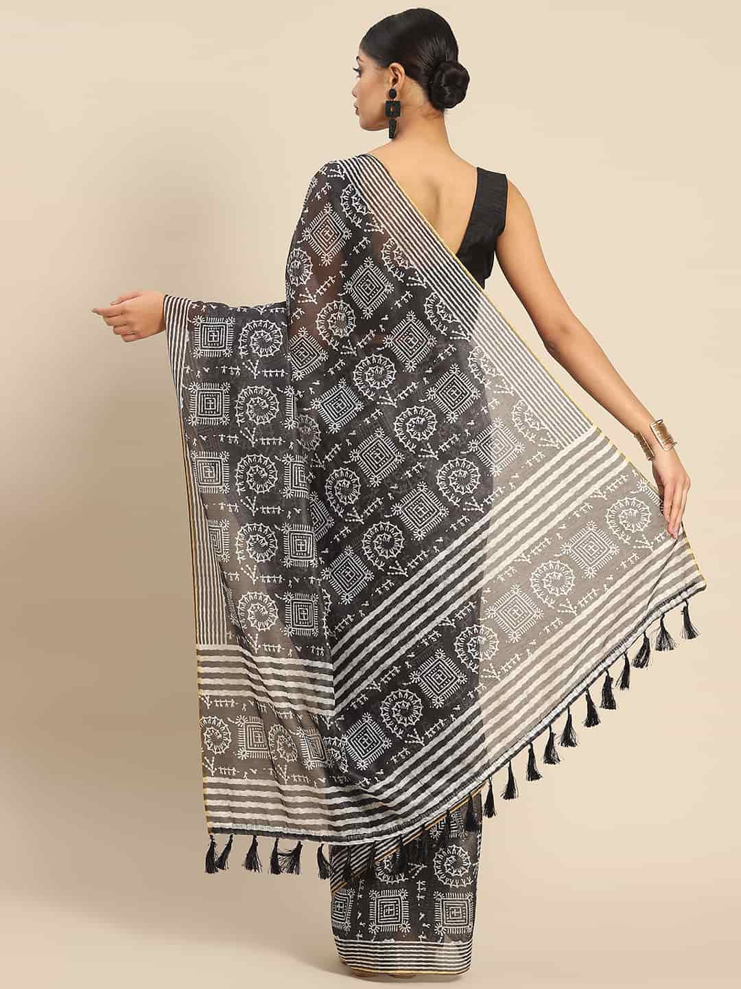Digital Printed Cotton Blend Chanderi Saree