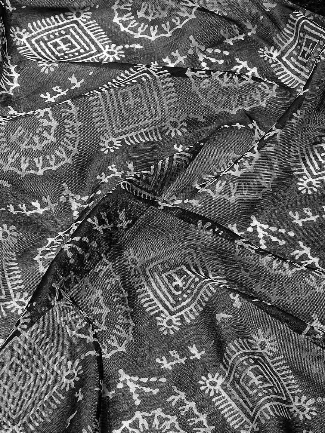 Digital Printed Cotton Blend Chanderi Saree
