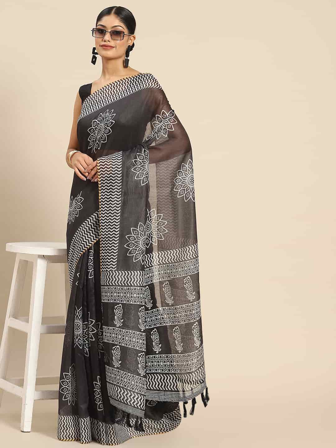 Digital Printed Cotton Blend Chanderi Saree
