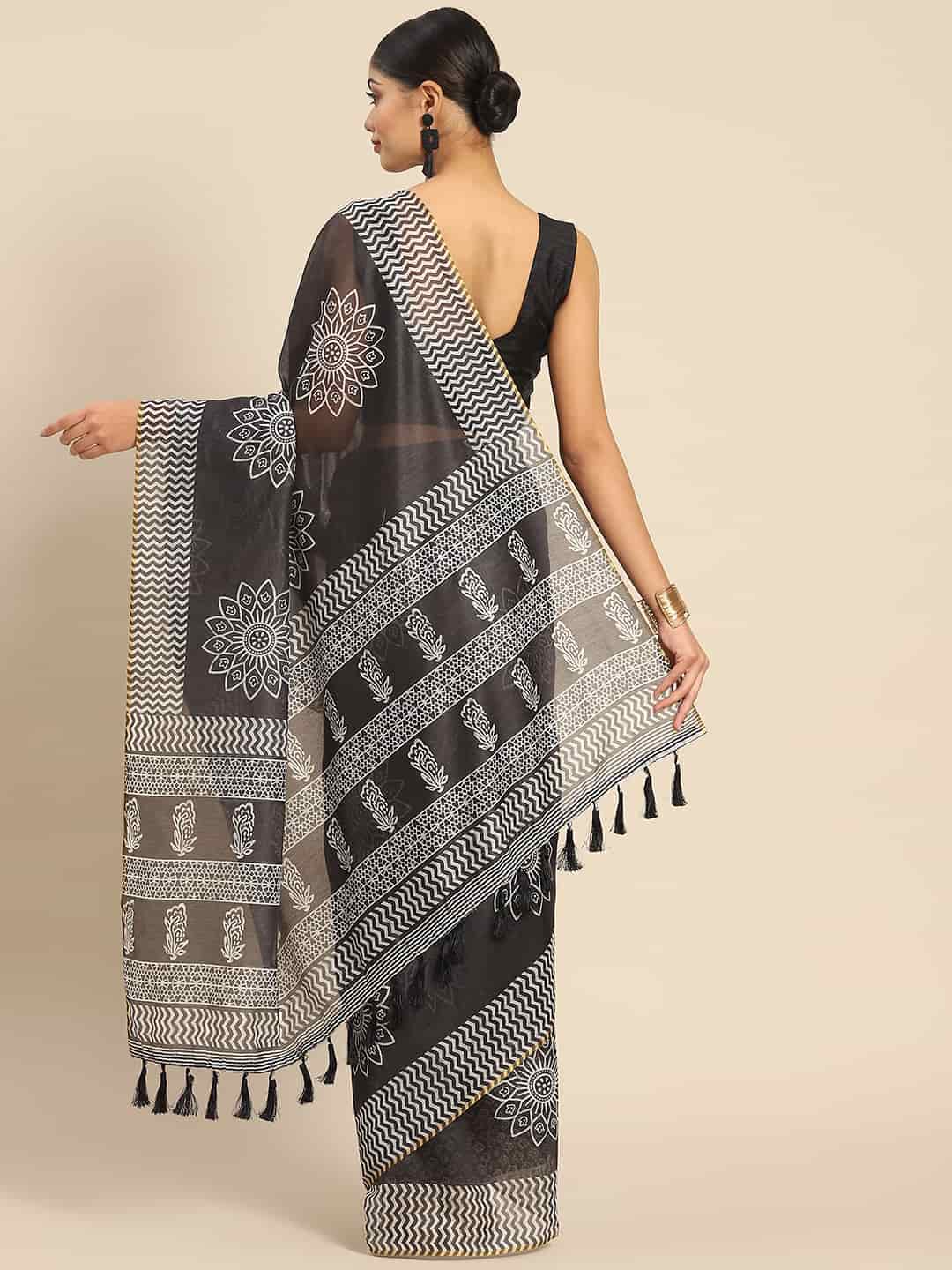 Digital Printed Cotton Blend Chanderi Saree