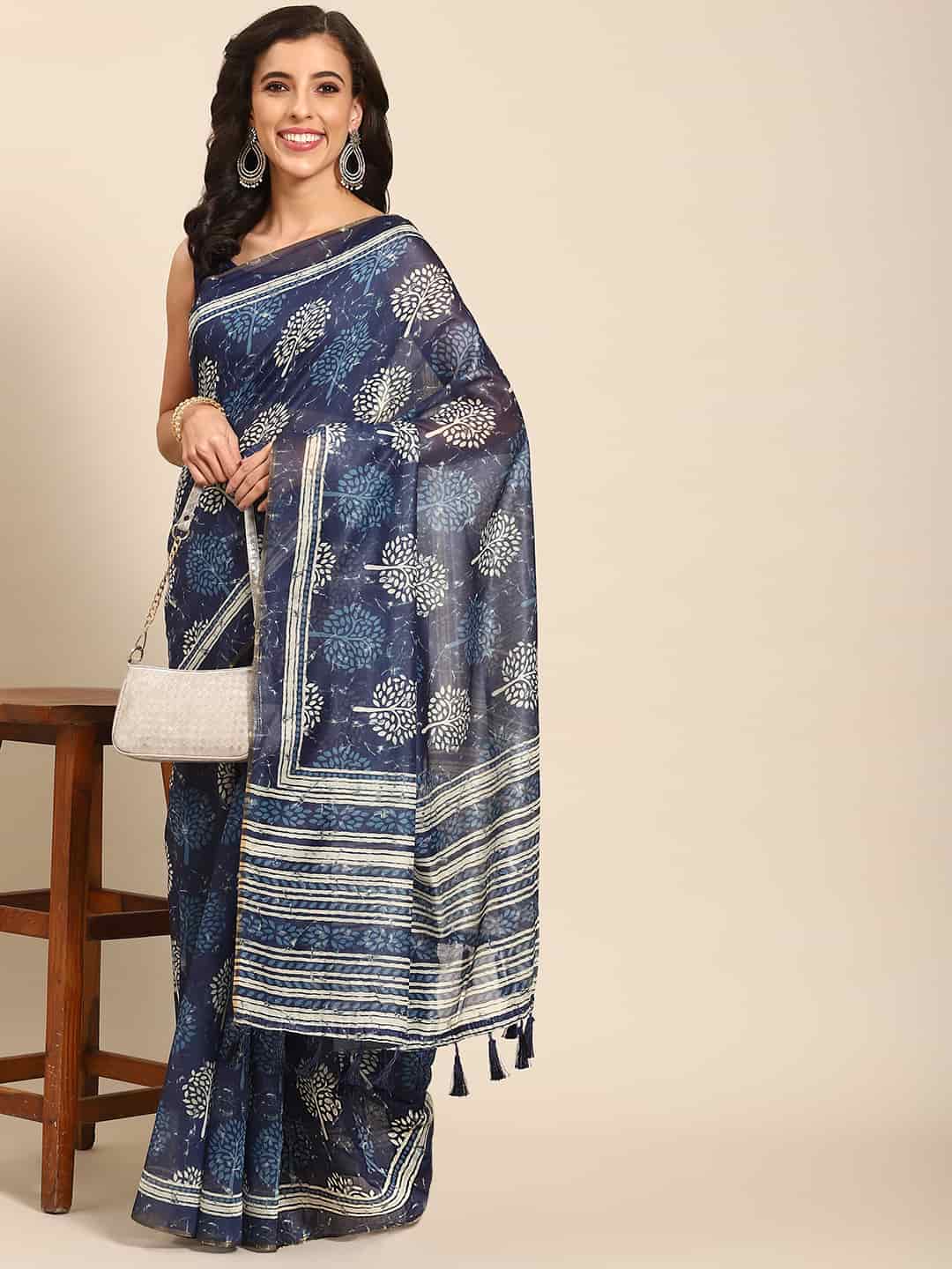 Digital Printed Cotton Blend Chanderi Saree