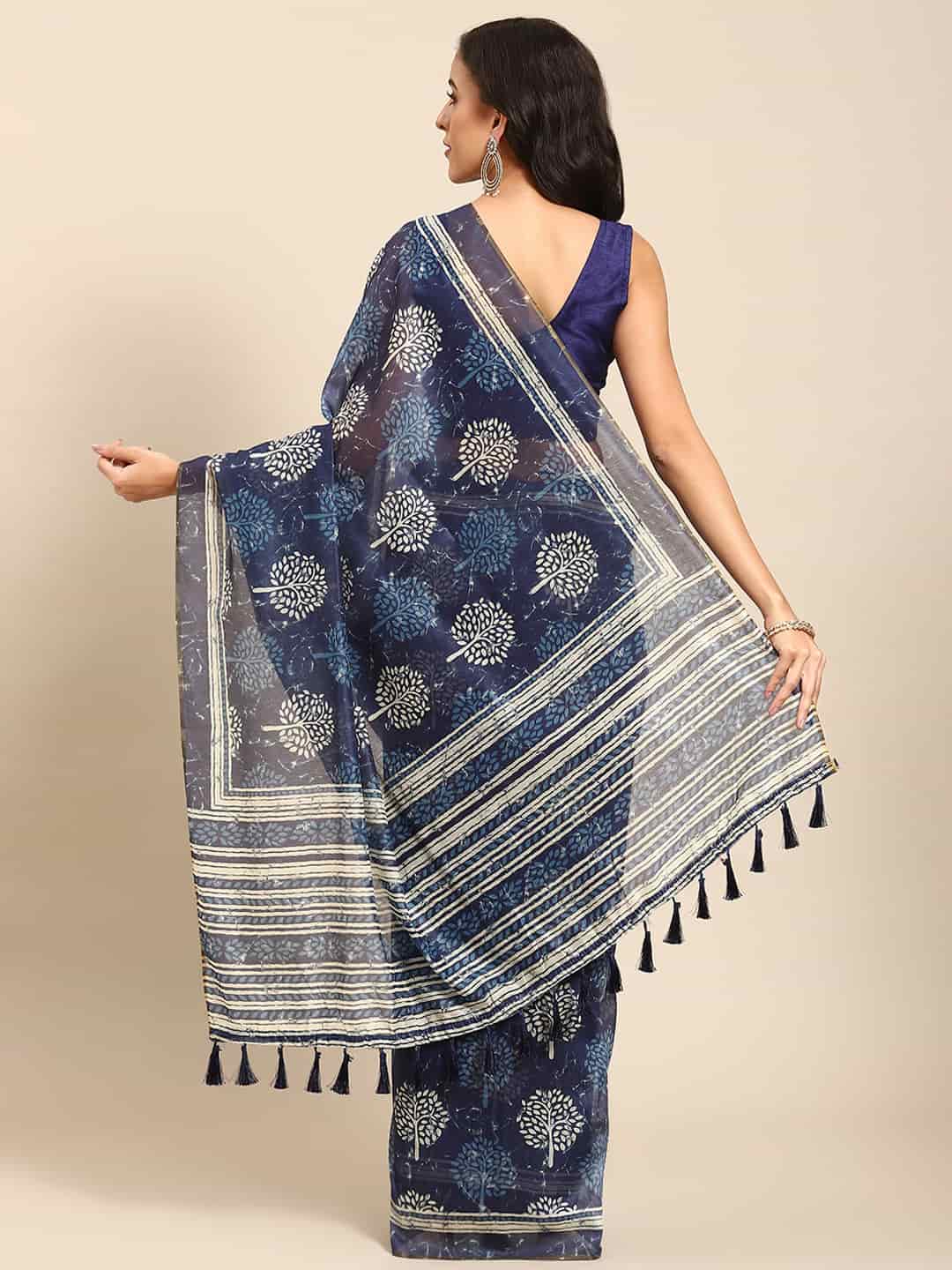 Digital Printed Cotton Blend Chanderi Saree