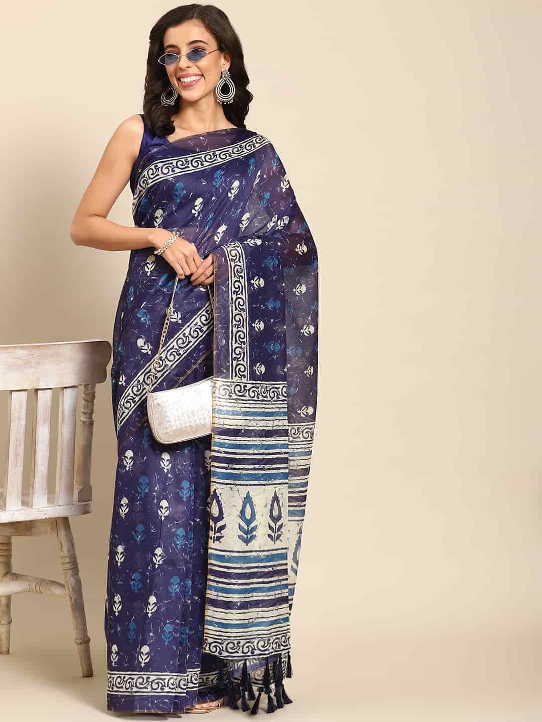 Digital Printed Cotton Blend Chanderi Saree