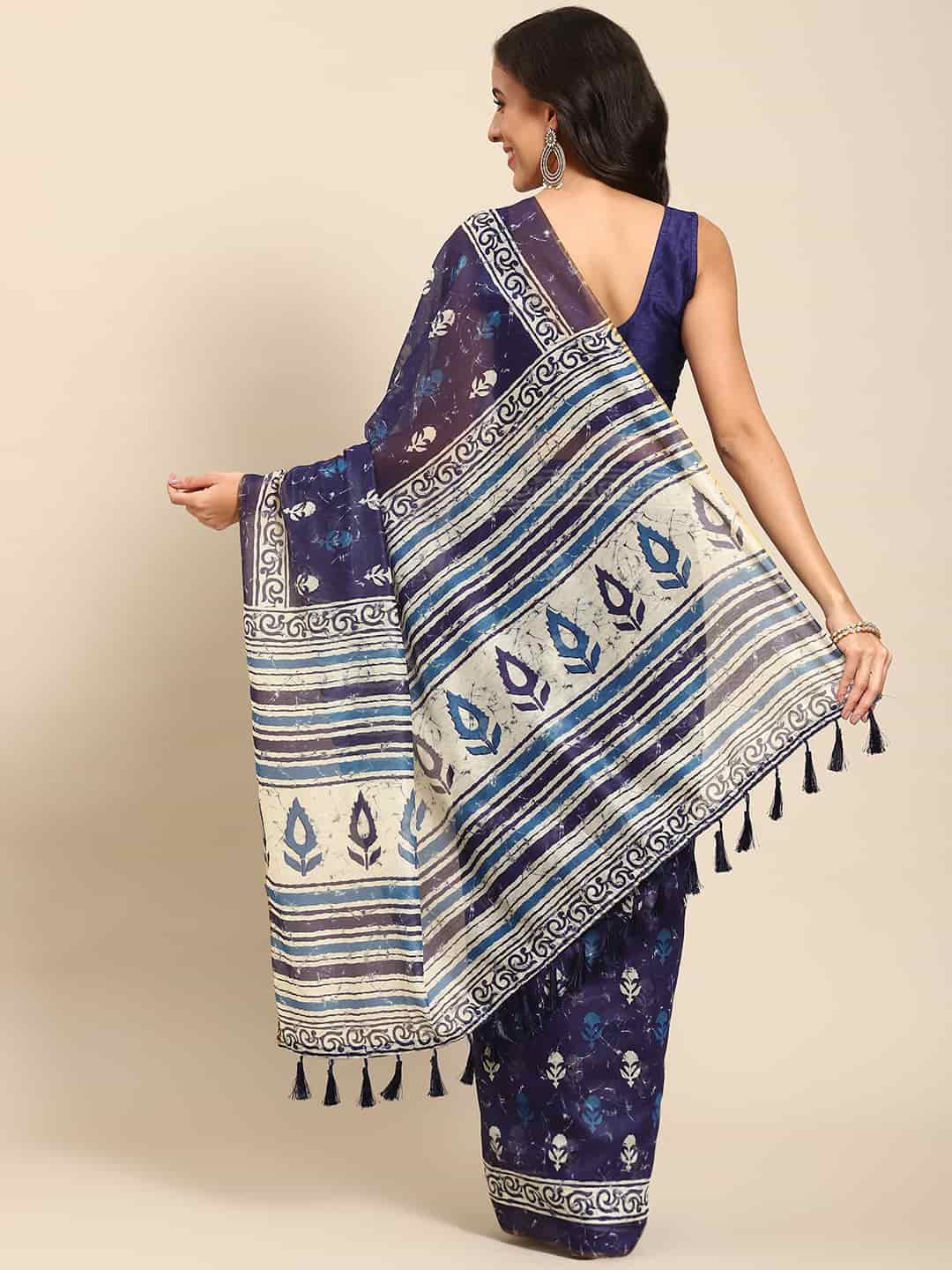 Digital Printed Cotton Blend Chanderi Saree