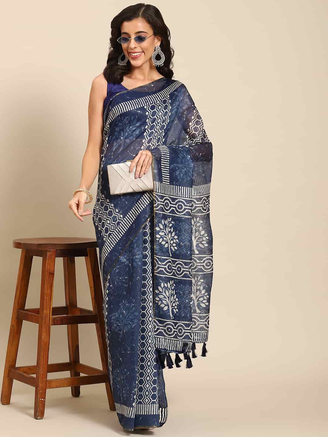 Digital Printed Cotton Blend Chanderi Saree