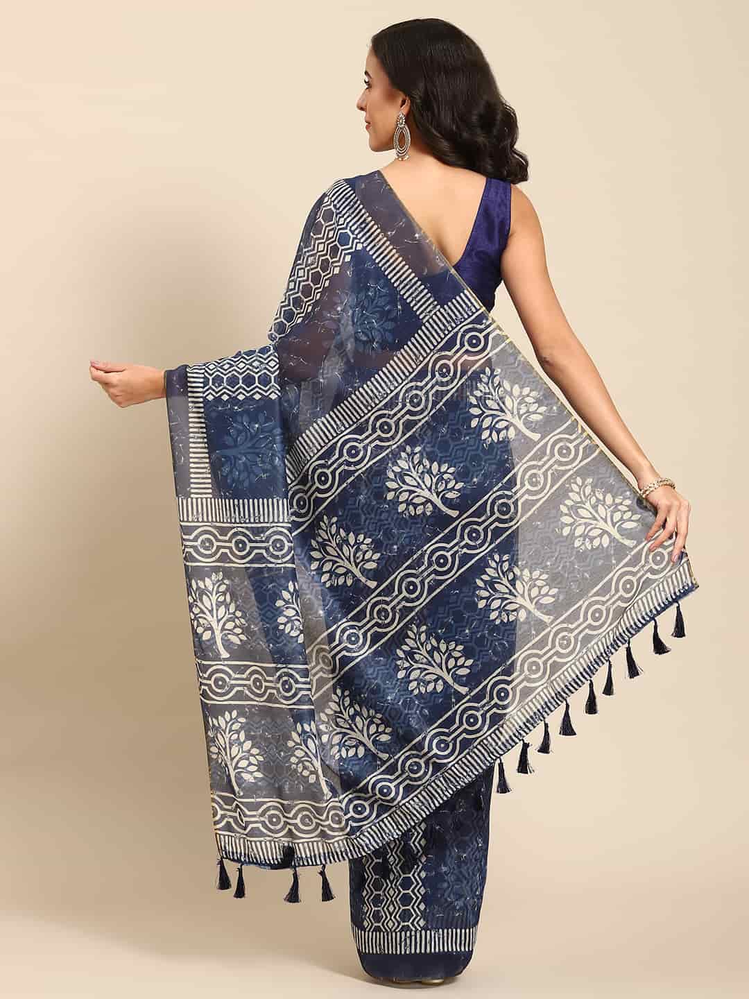 Digital Printed Cotton Blend Chanderi Saree