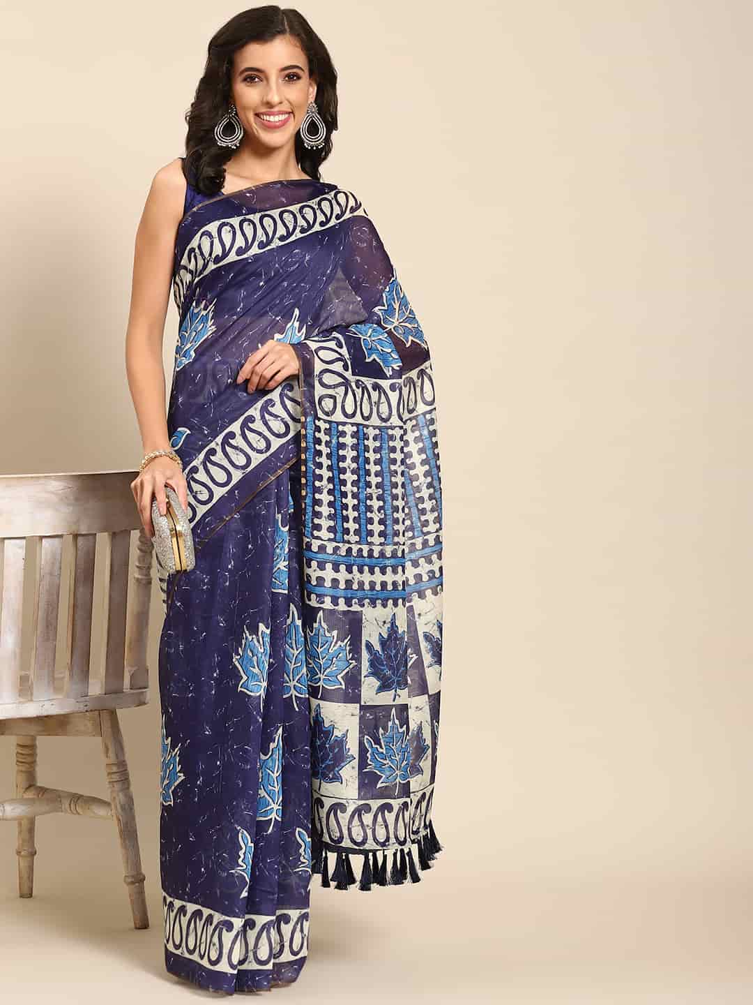 Digital Printed Cotton Blend Chanderi Saree