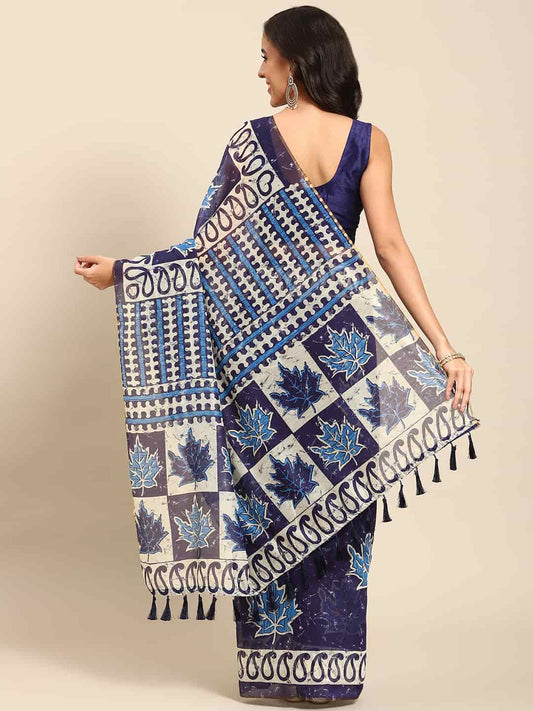 Digital Printed Cotton Blend Chanderi Saree