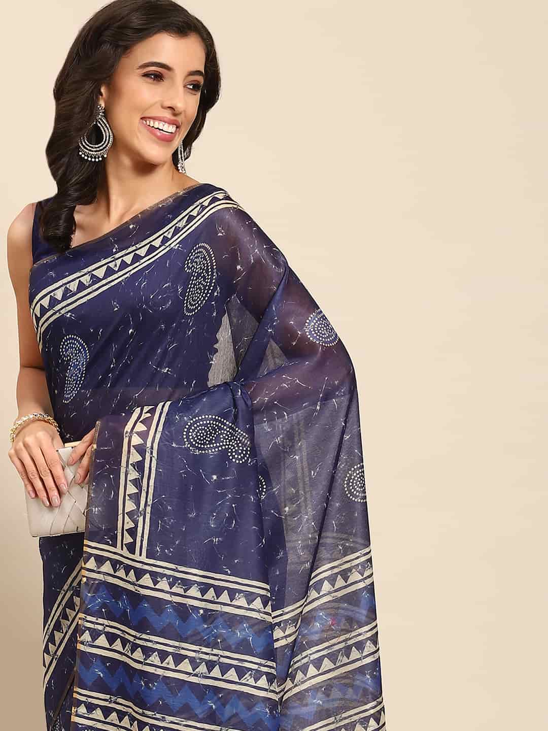 Digital Printed Cotton Blend Chanderi Saree