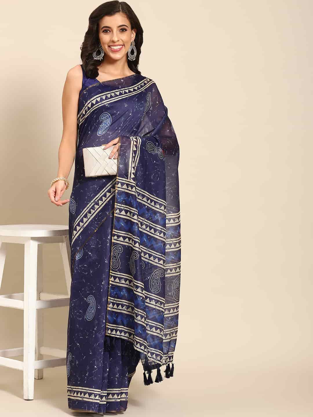 Digital Printed Cotton Blend Chanderi Saree