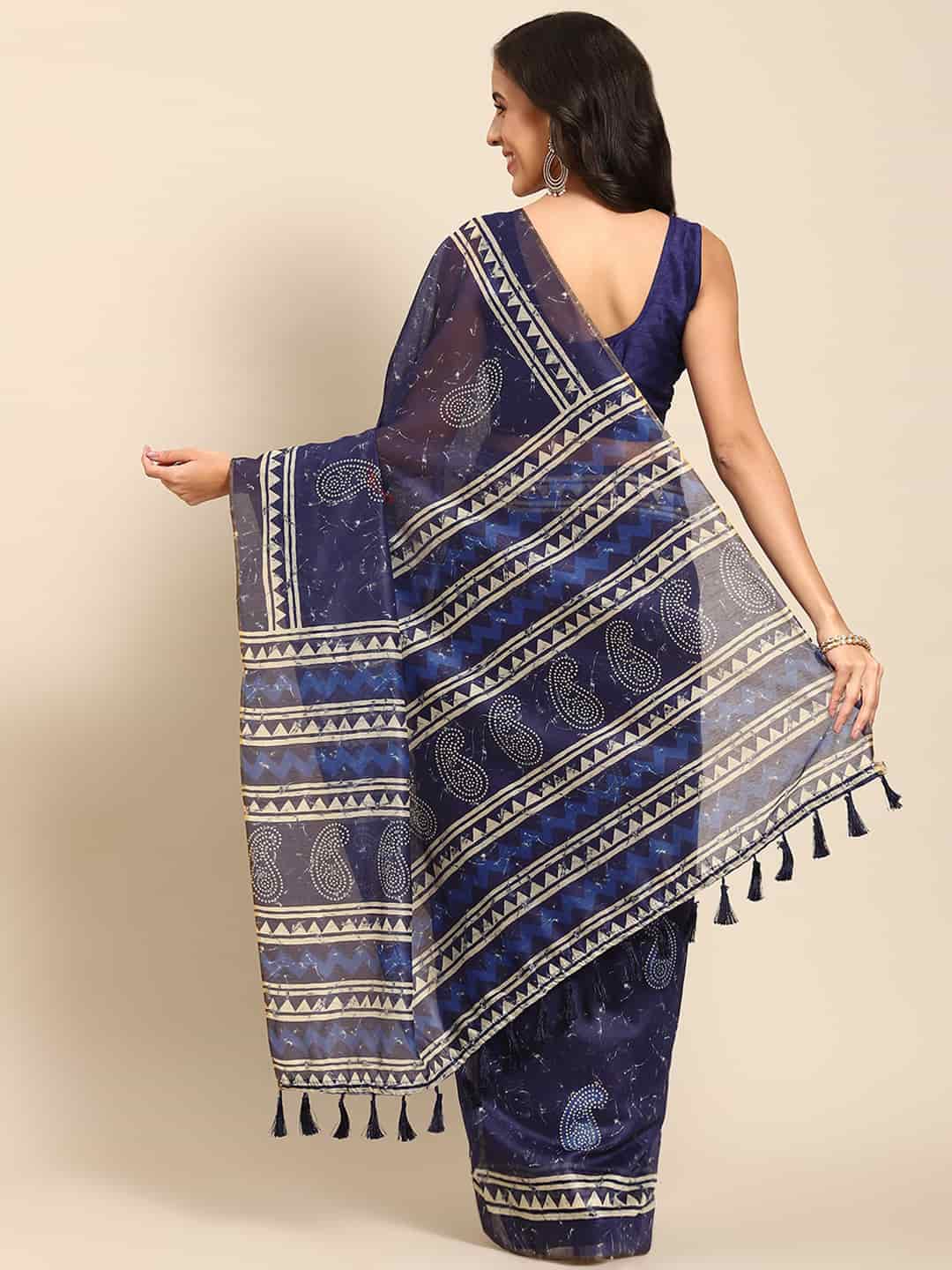 Digital Printed Cotton Blend Chanderi Saree