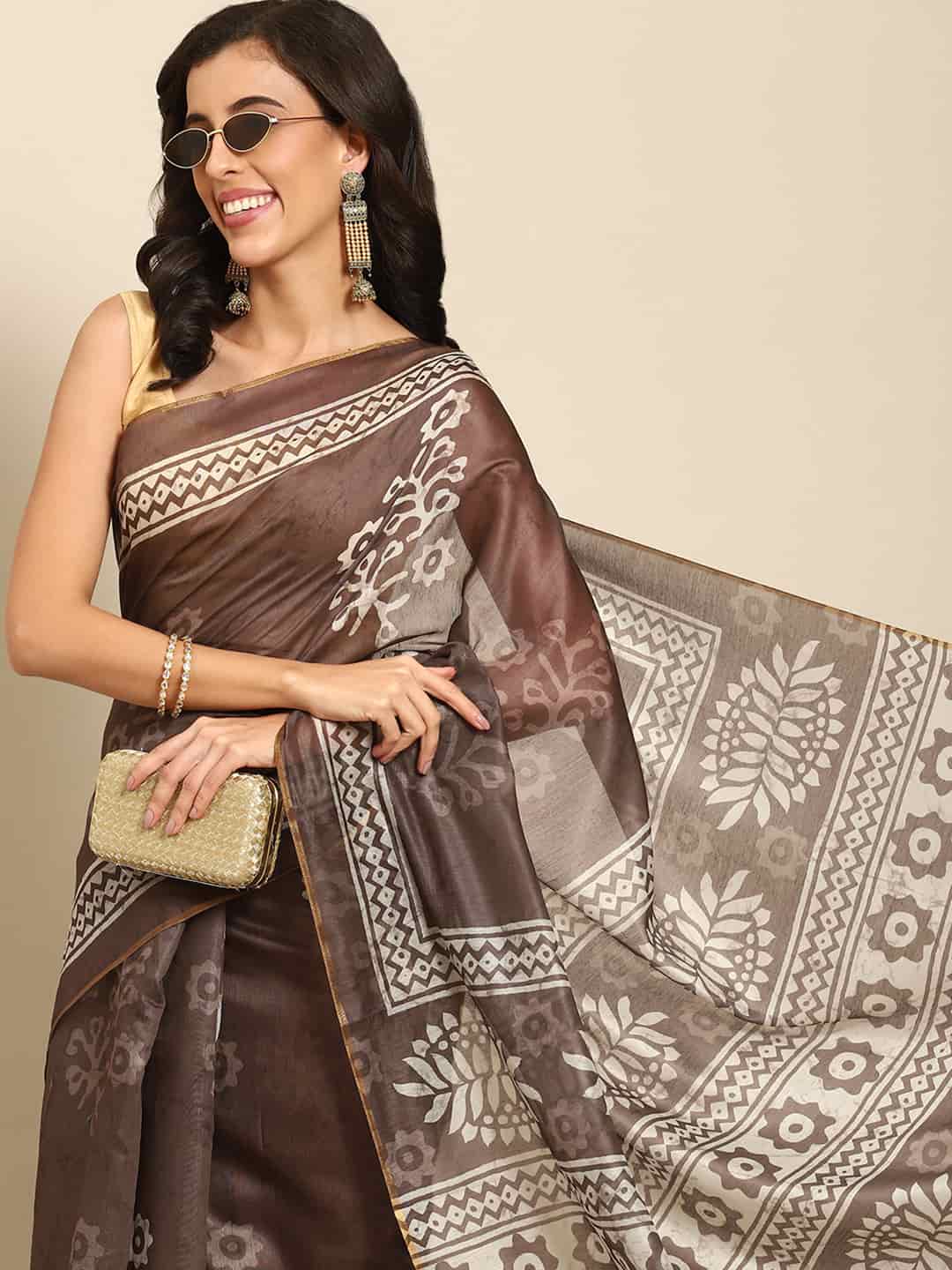 Digital Printed Cotton Blend Chanderi Saree