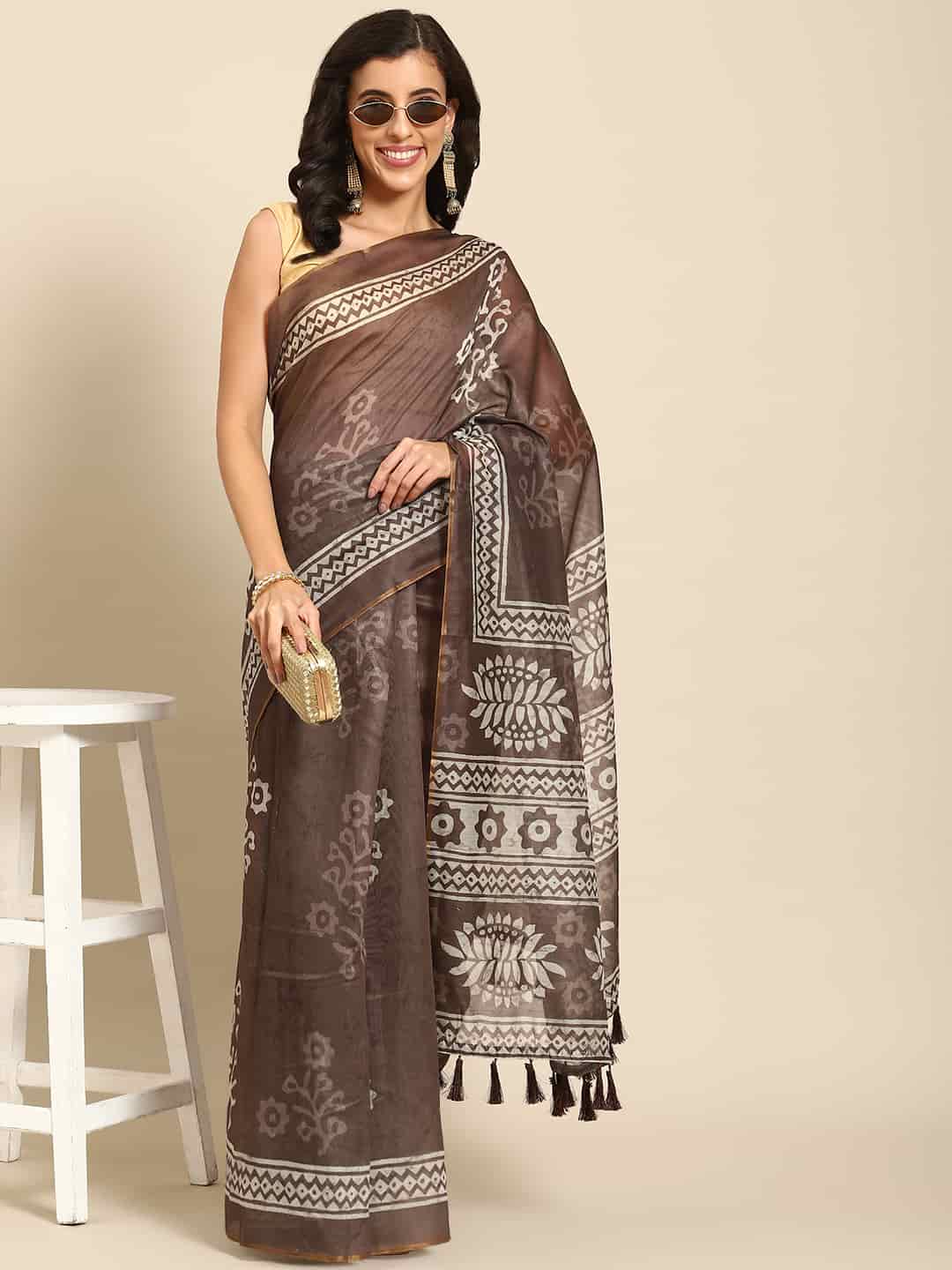 Digital Printed Cotton Blend Chanderi Saree