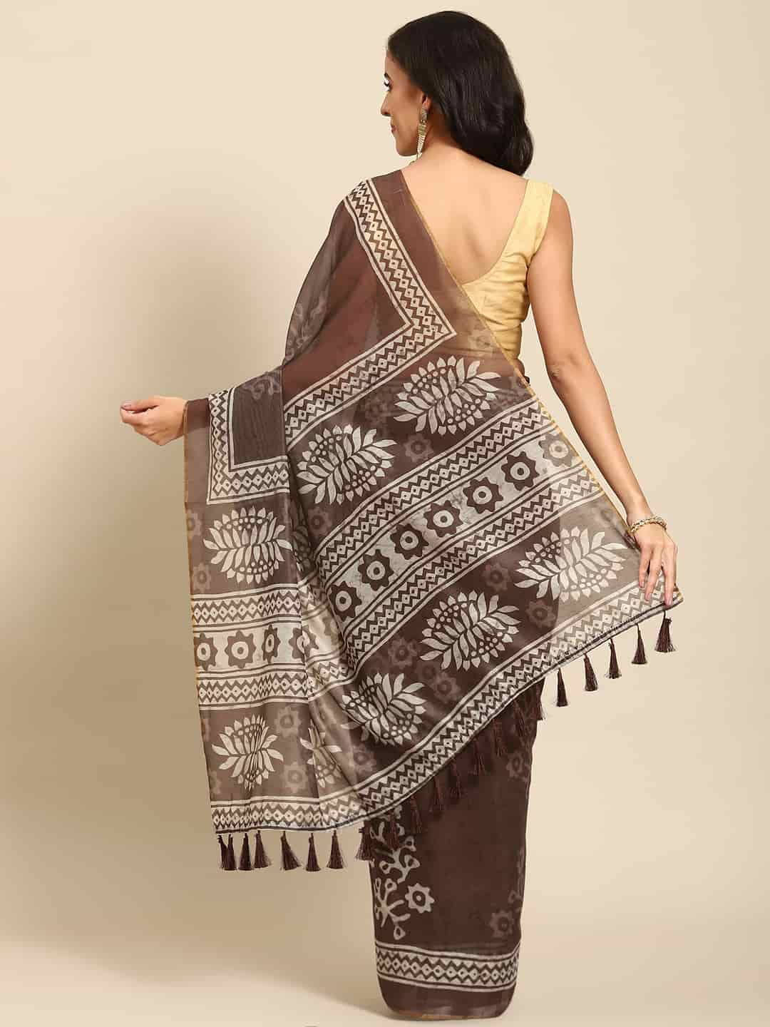 Digital Printed Cotton Blend Chanderi Saree