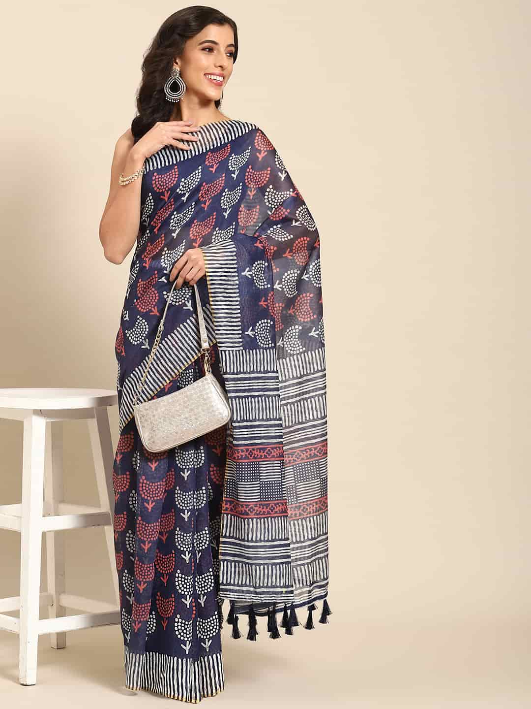Digital Printed Cotton Blend Chanderi Saree