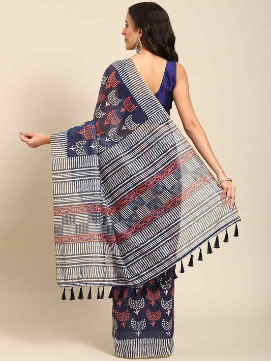 Digital Printed Cotton Blend Chanderi Saree