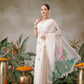 Onam Inspired Lotus & Checks Printed Chanderi Kasavu Saree With Printed Blouse