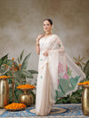Onam Inspired Lotus & Checks Printed Chanderi Kasavu Saree With Printed Blouse