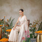 Onam Inspired Lotus & Checks Printed Chanderi Kasavu Saree With Printed Blouse