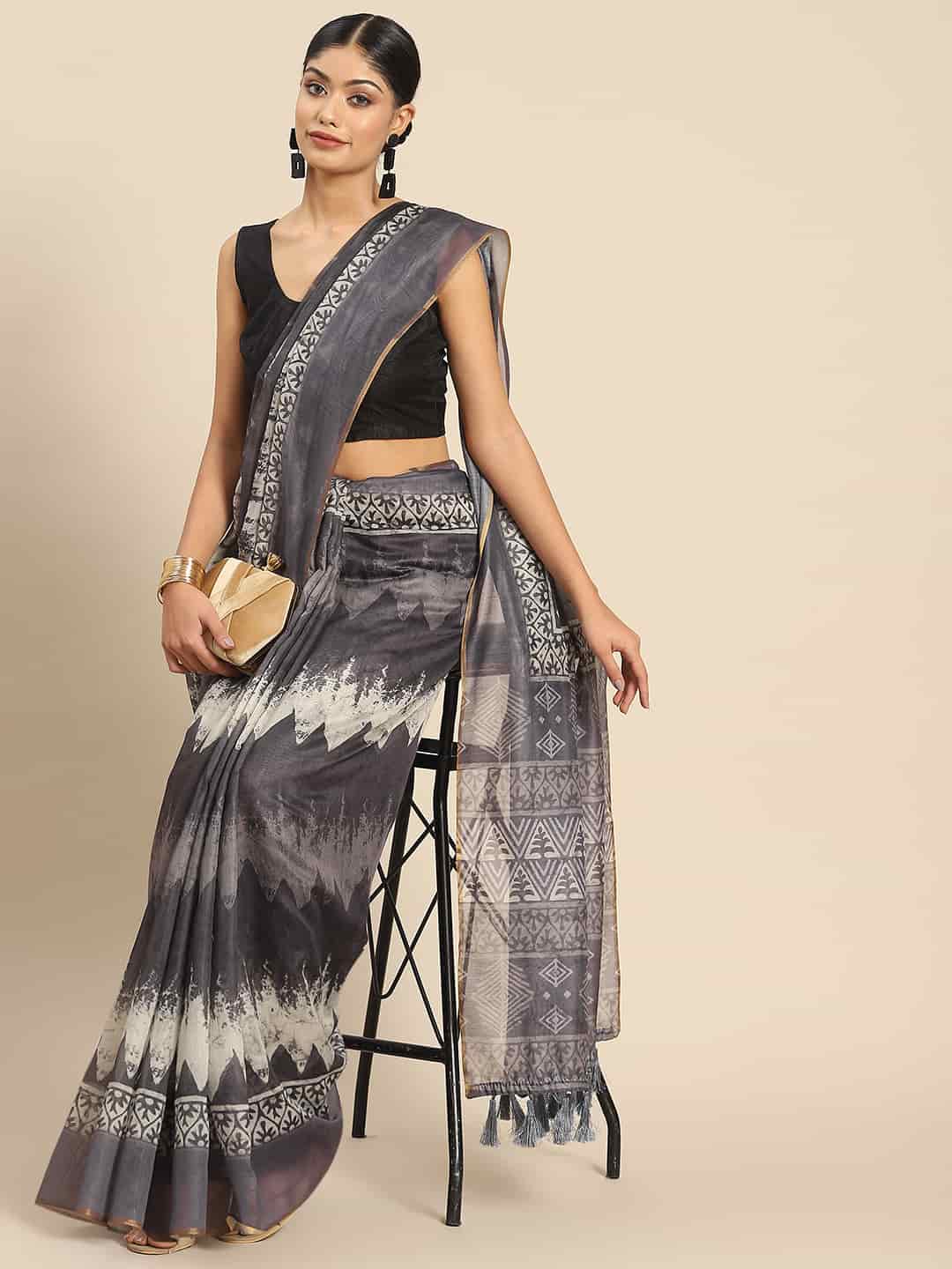 Digital Printed Cotton Blend Chanderi Saree