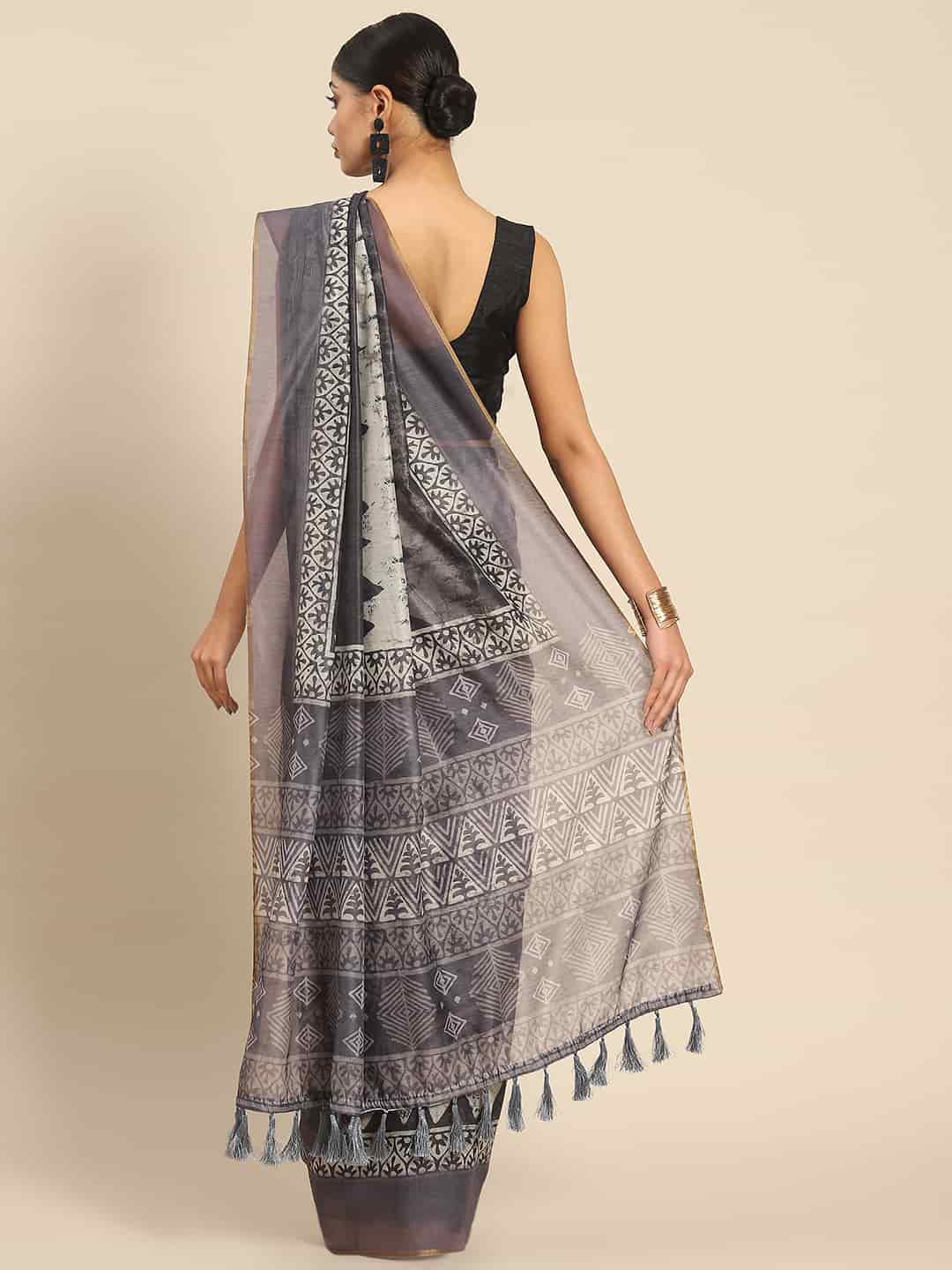 Digital Printed Cotton Blend Chanderi Saree