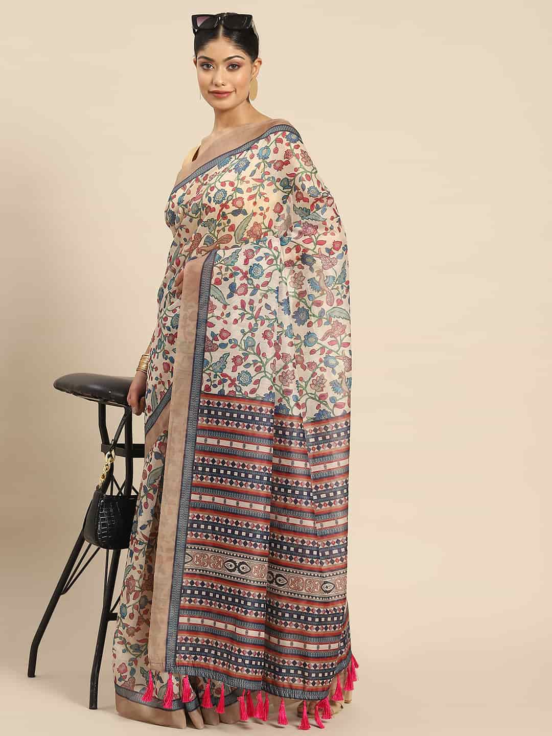 Digital Printed Cotton Blend Chanderi Saree