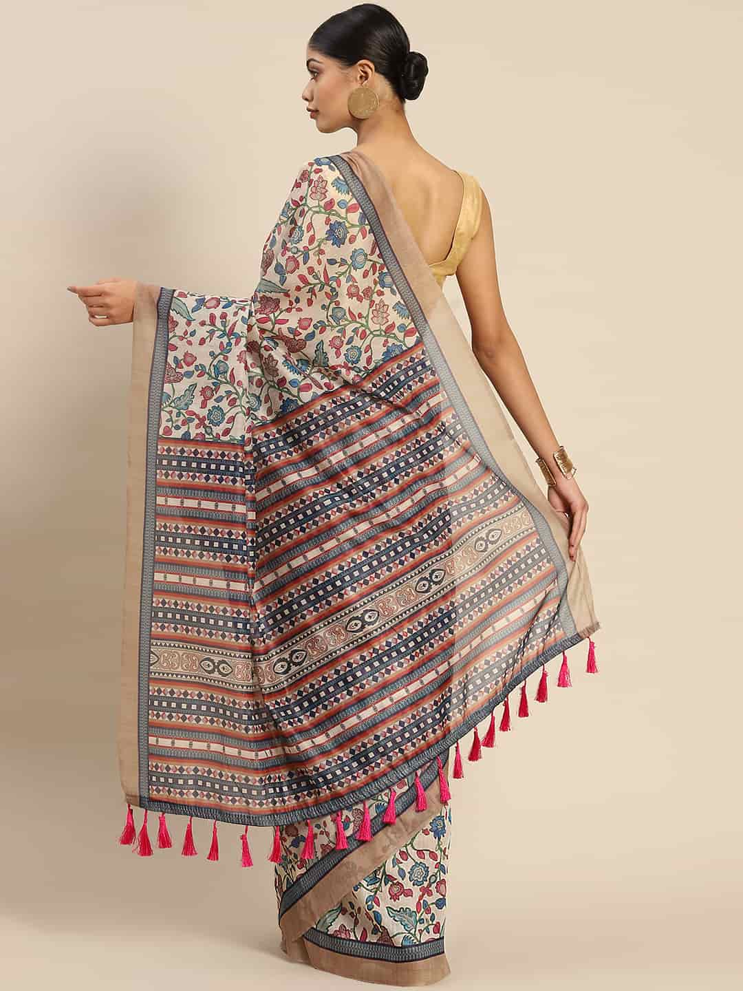 Digital Printed Cotton Blend Chanderi Saree