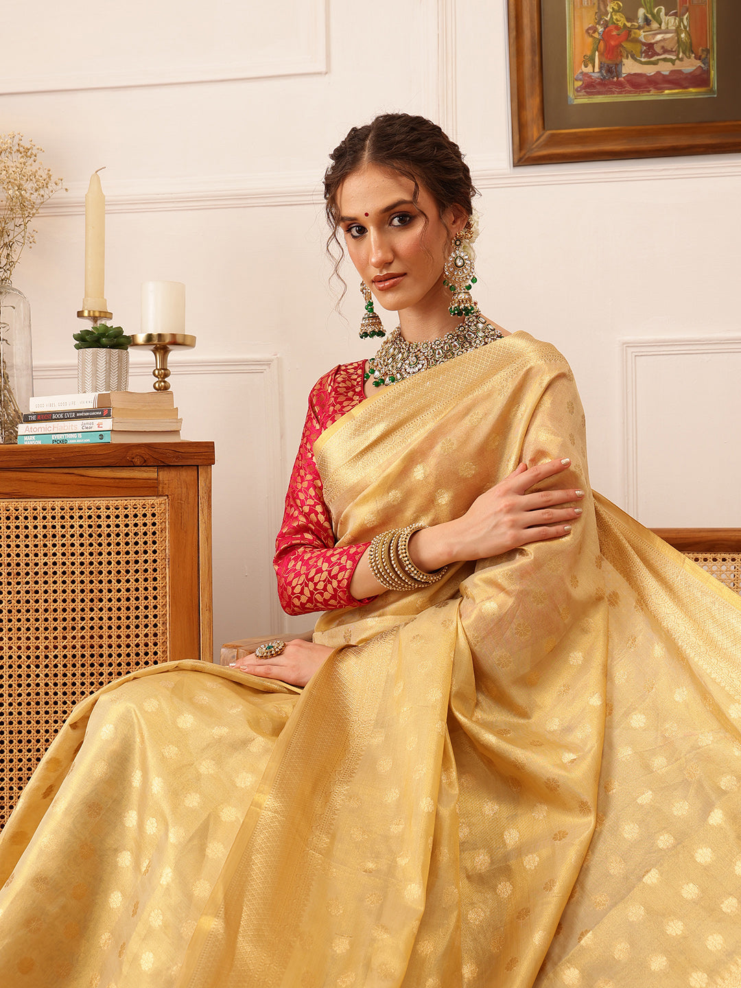 Women's Kanjivaram Tissue Silk Zari Woven Saree