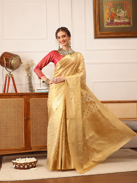 Women's Kanjivaram Tissue Silk Zari Woven Saree
