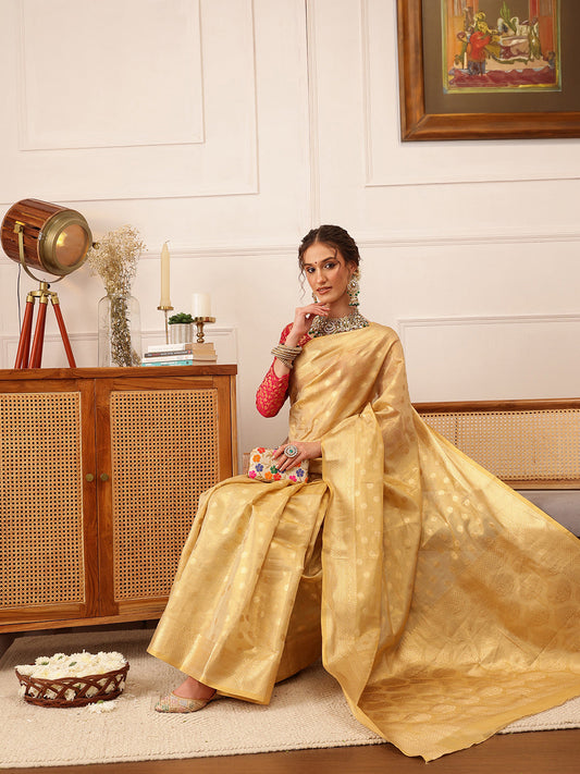 Women's Kanjivaram Tissue Silk Zari Woven Saree