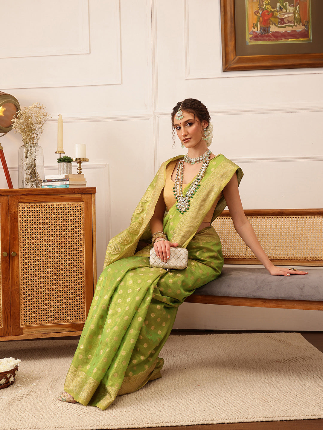 Women's Kanjivaram Tissue Silk Zari Woven Saree