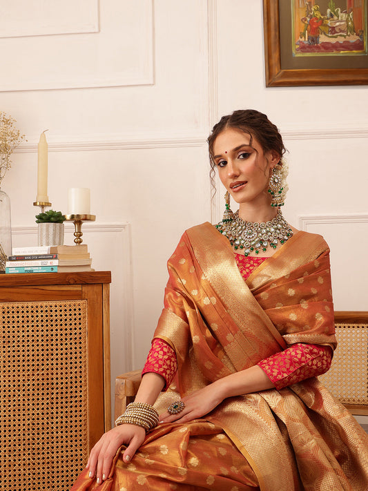 Women's Kanjivaram Tissue Silk Zari Woven Saree