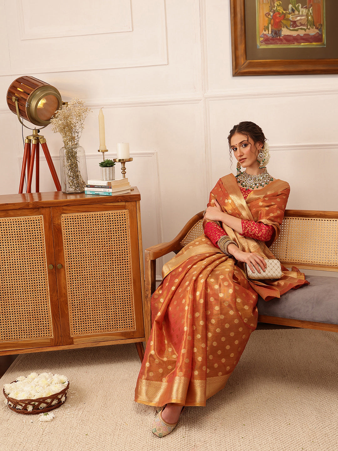 Women's Kanjivaram Tissue Silk Zari Woven Saree