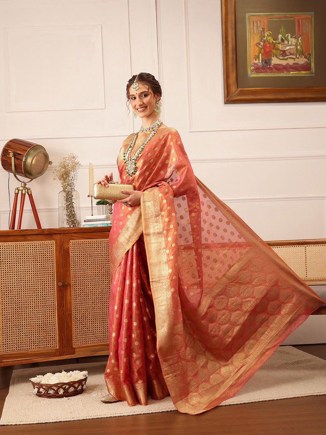 Women's Kanjivaram Tissue Silk Zari Woven Saree