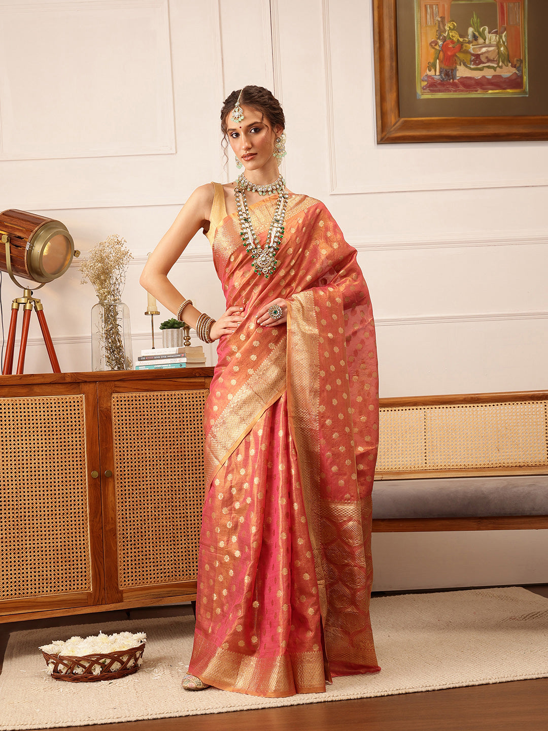 Women's Kanjivaram Tissue Silk Zari Woven Saree