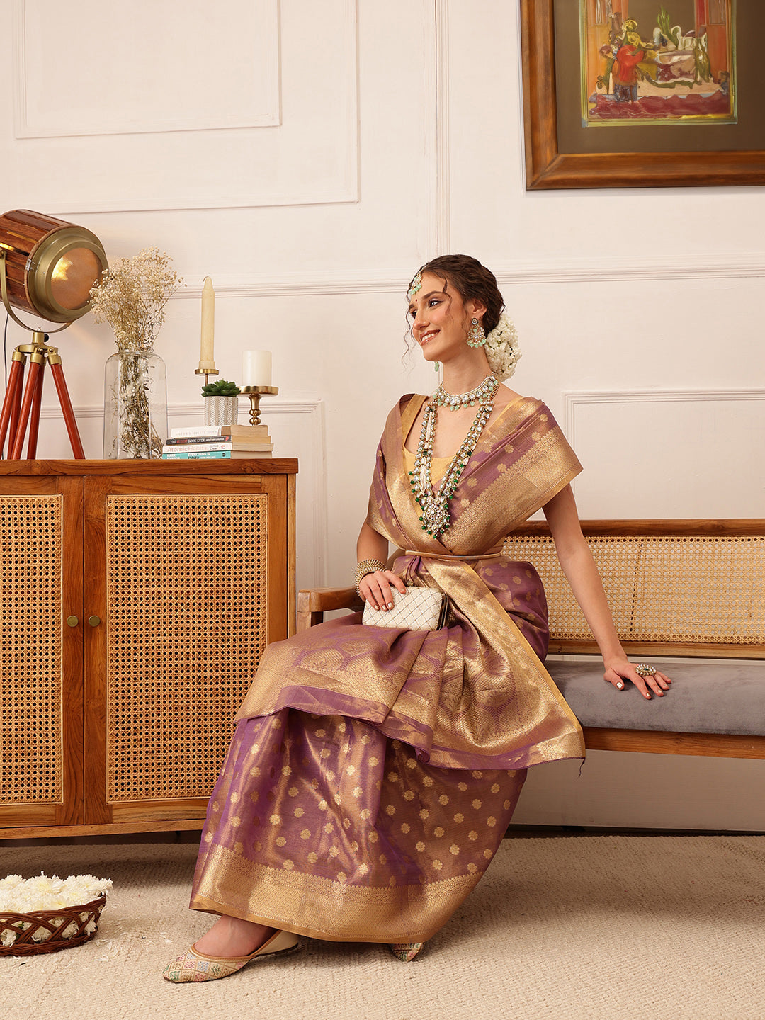 Women's Kanjivaram Tissue Silk Zari Woven Saree