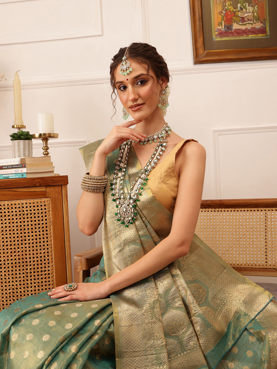 Women's Kanjivaram Tissue Silk Zari Woven Saree