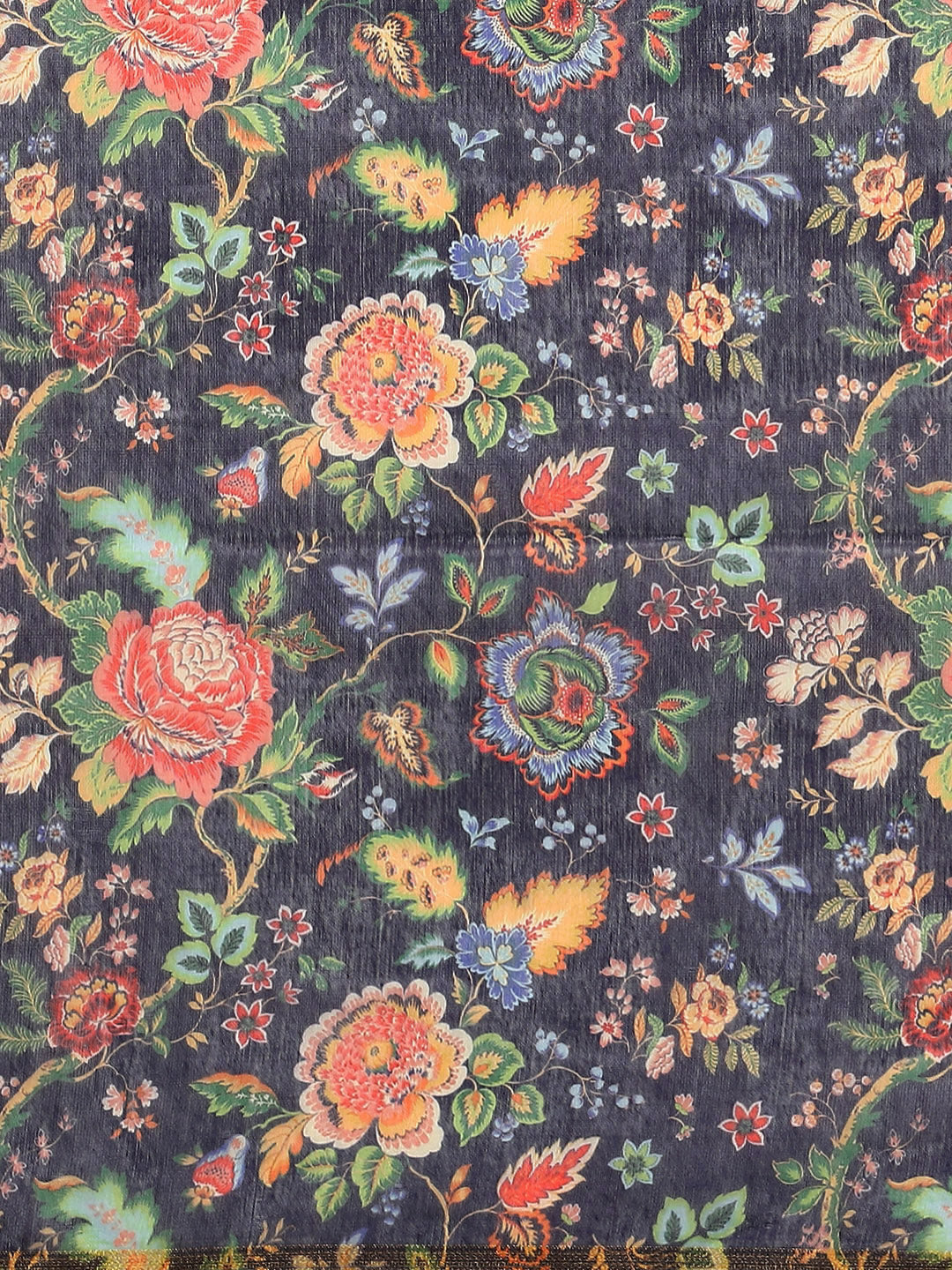 Floral Printed Cotton Saree With Blouse Piece