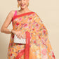Floral Printed Cotton Saree With Blouse Piece