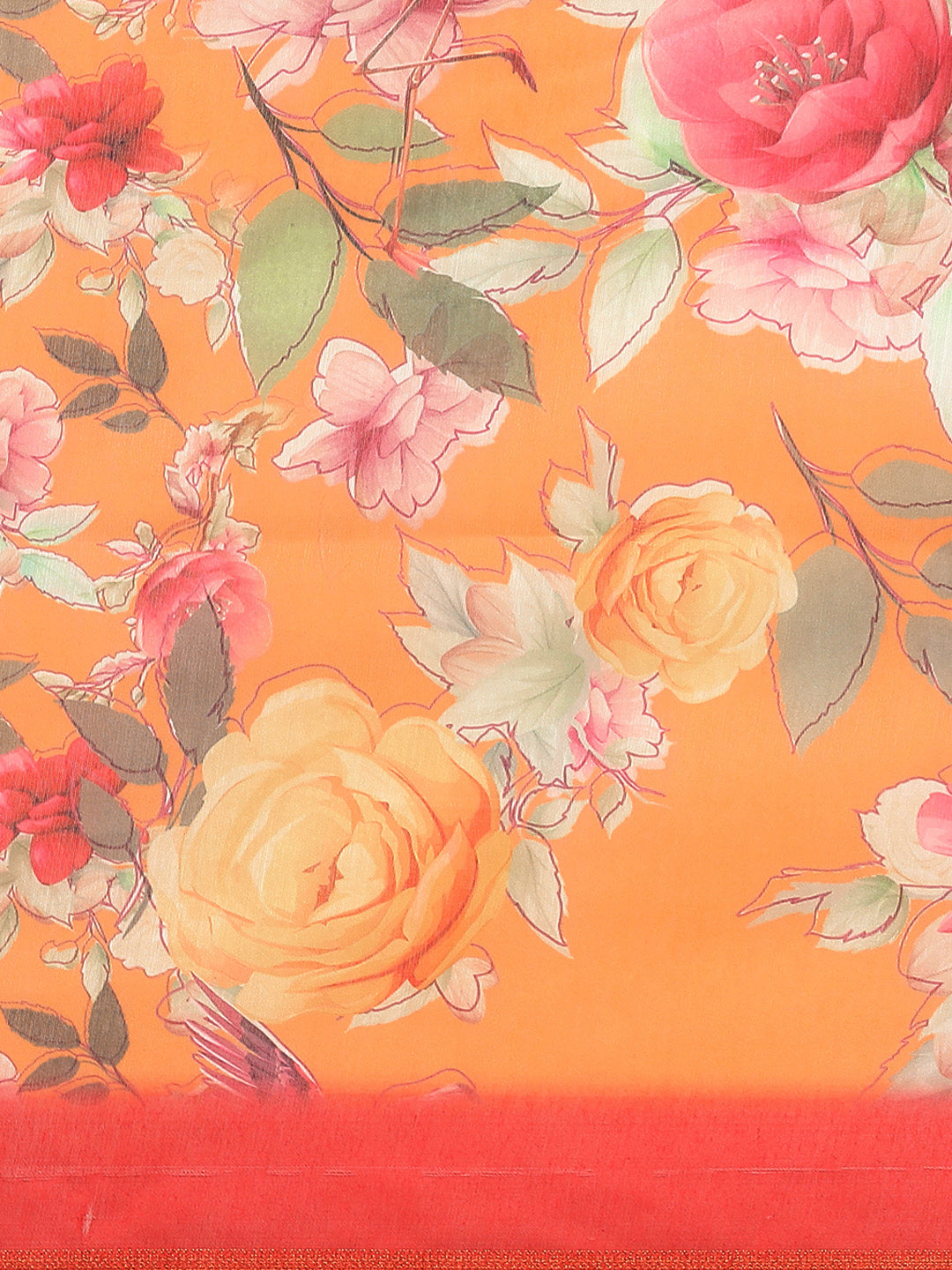 Floral Printed Cotton Saree With Blouse Piece